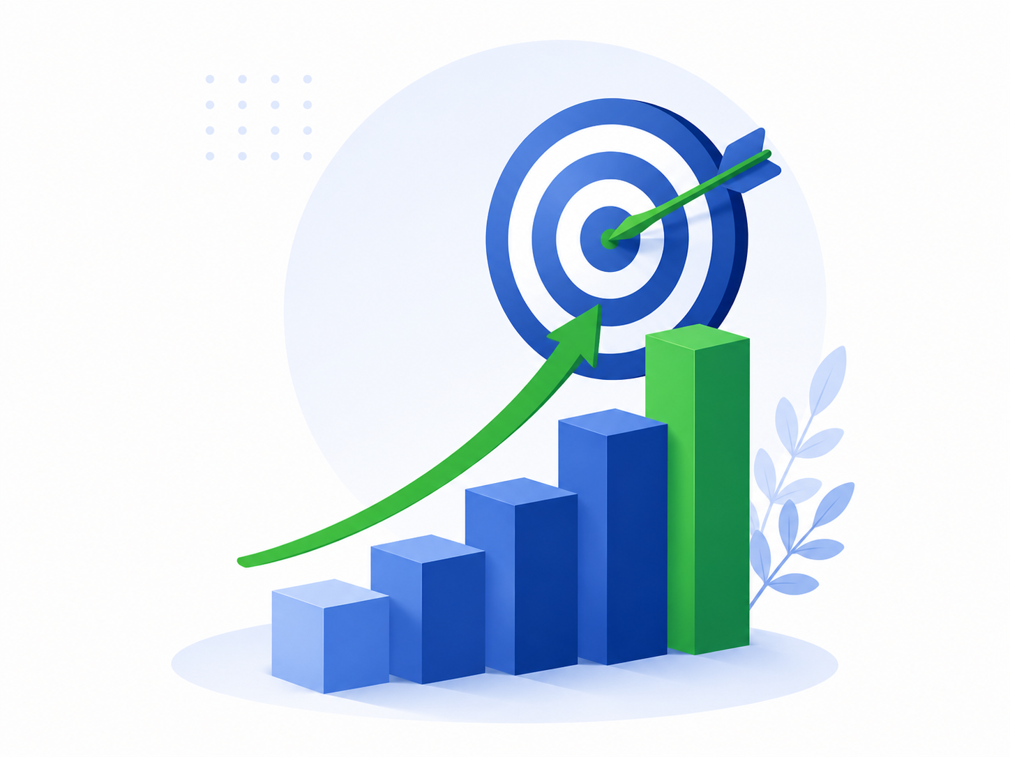 Systematic investment process visualised as a rising 3D growth chart